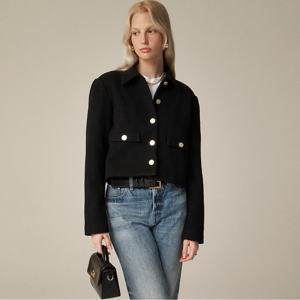 J Crew Cropped Lady Jacket Size XXS in Black NWT